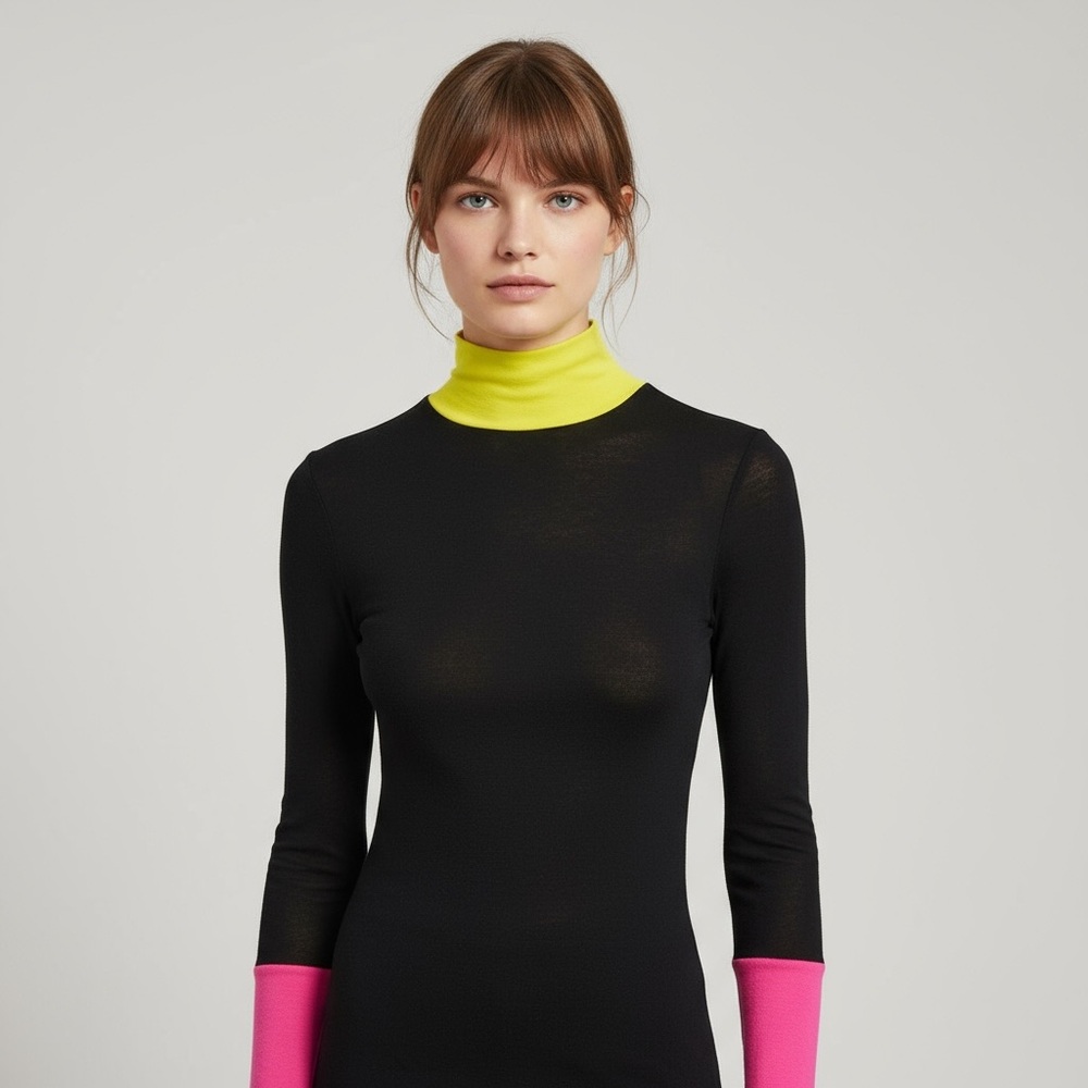 BCBGMaxAzria Black Turtleneck Contrasting Neck Sleeves Thin Top Size XS